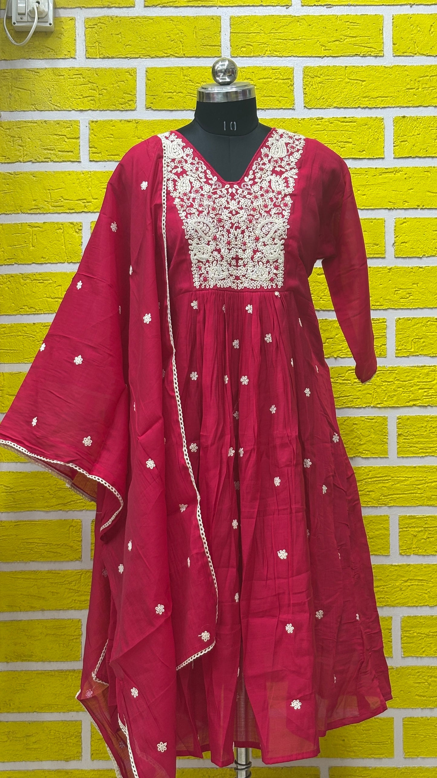 Mul Chanderi Premium plus size kurti set with Embroidery work Red AAKS0UZJ9
