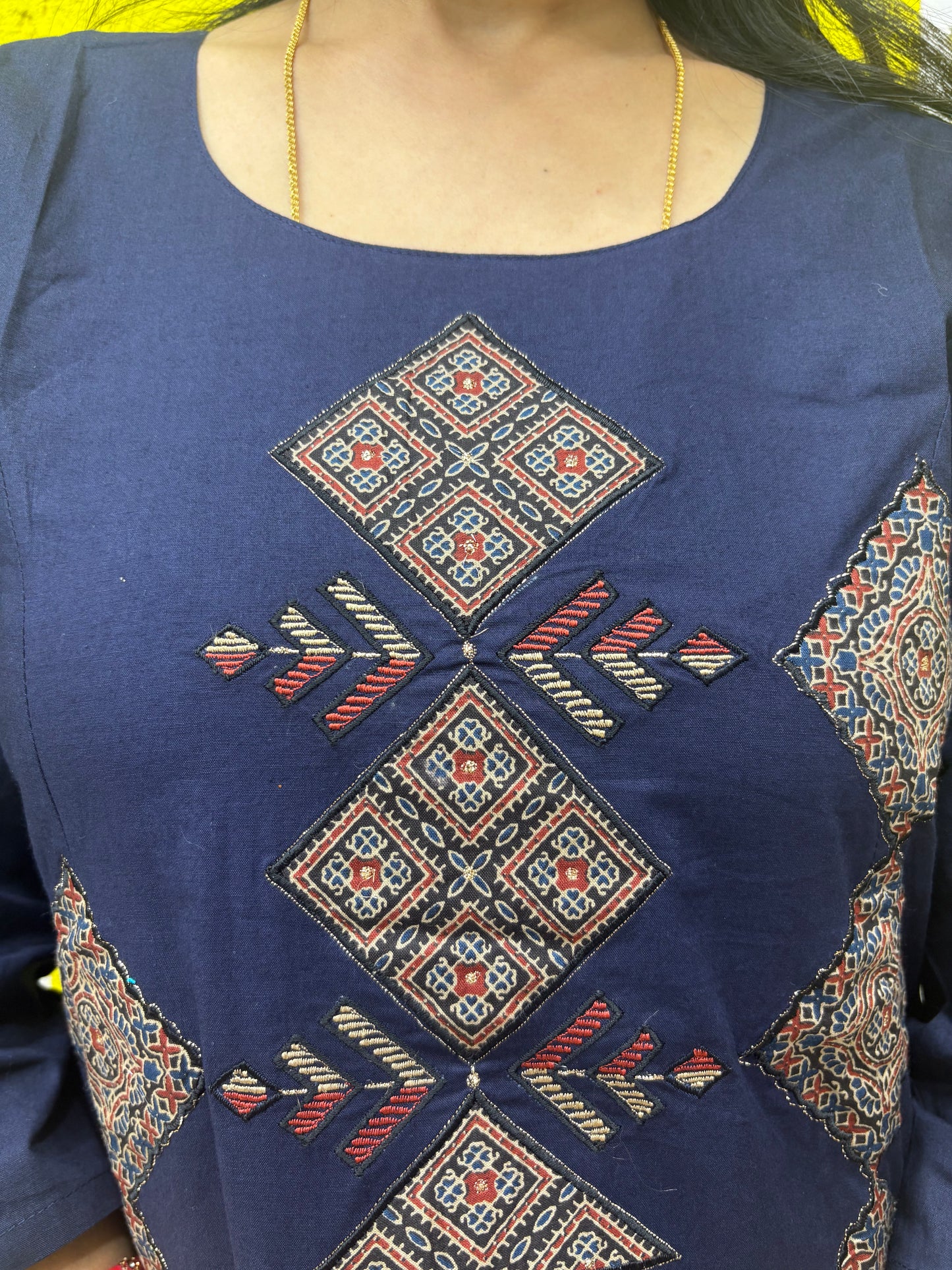 Co-ord Set-AACS0V50021 Natural Cotton with Manual Patch Work Navy Blue Color