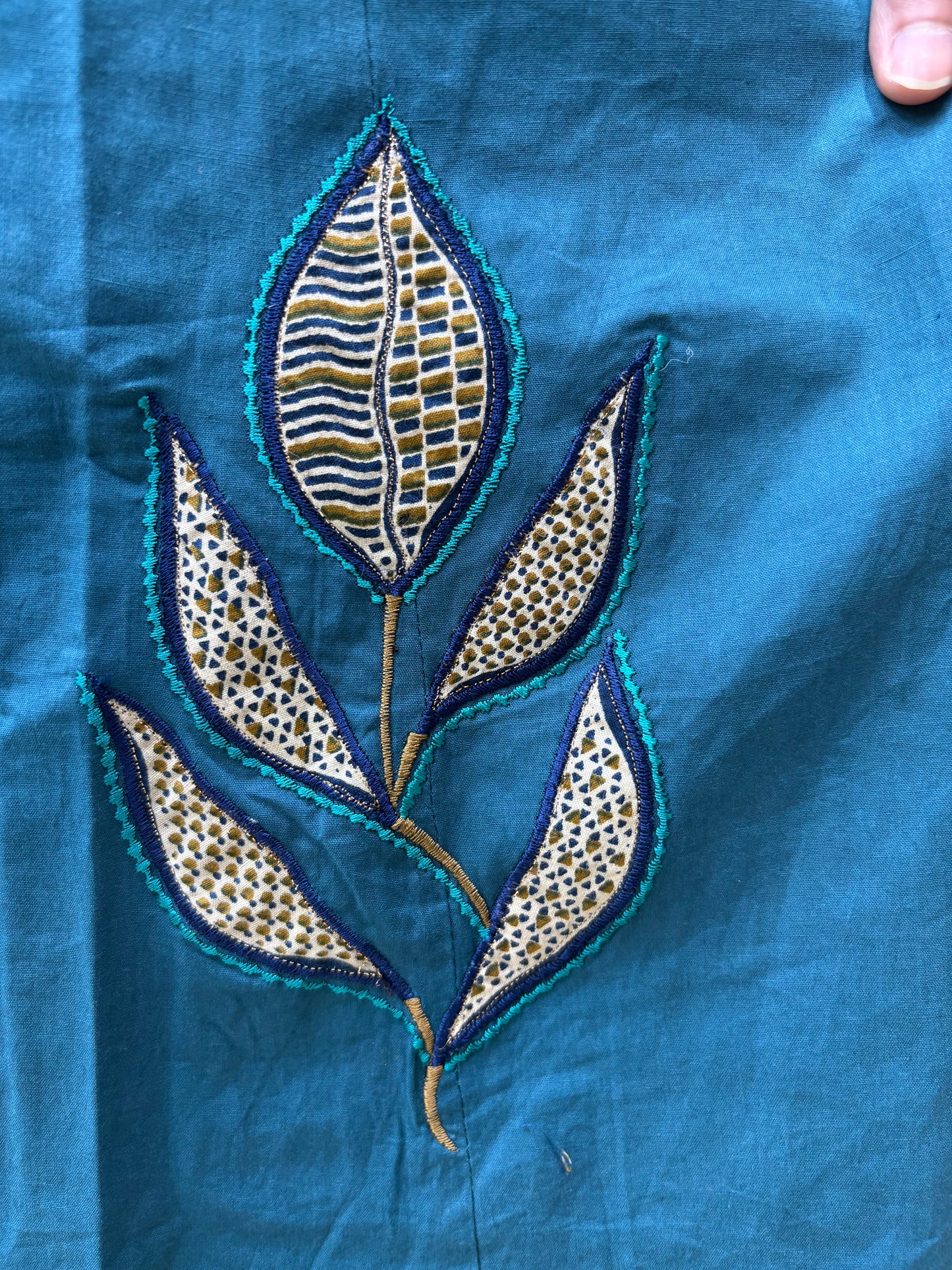 Natural Cotton with Manual Patch Work blue color Co-ord Set-AACS0V50016