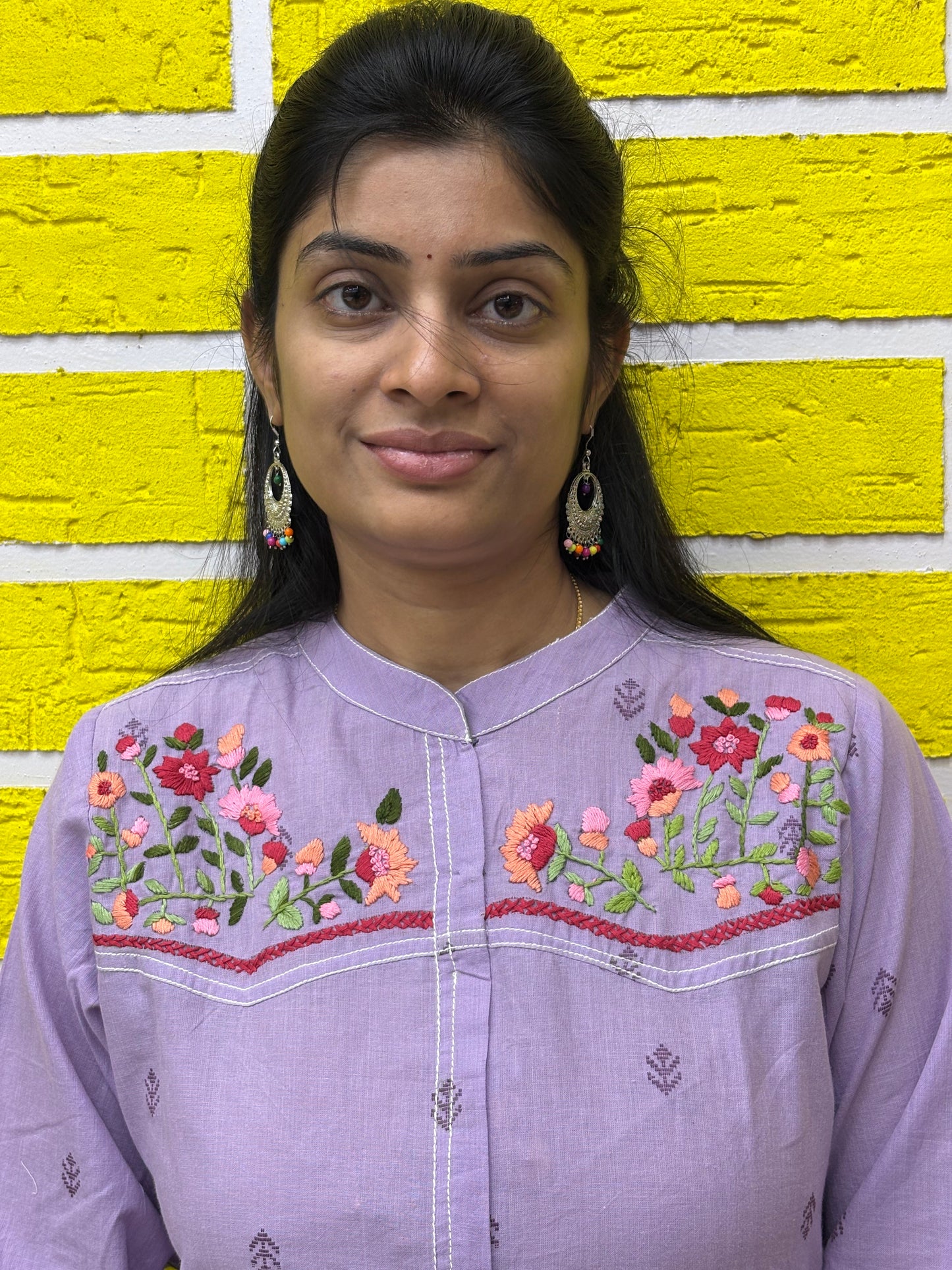 Mul Mul Cotton Lavender Frock with Hand work 3D style design Embroidery AAKS0KAA2