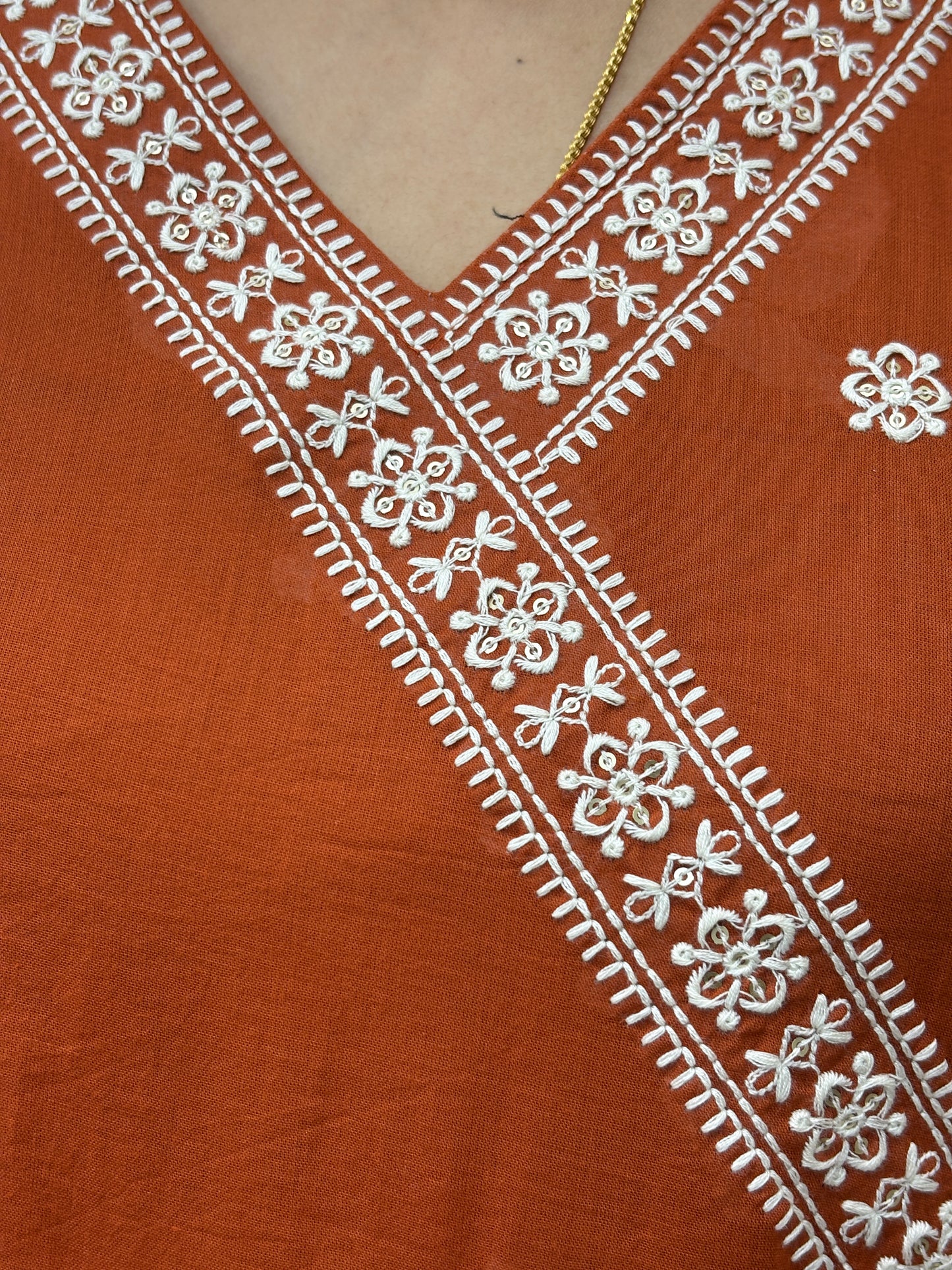 Rust Brown Embroidered Cotton Anarkali Kurti Set AAKS0VCE3