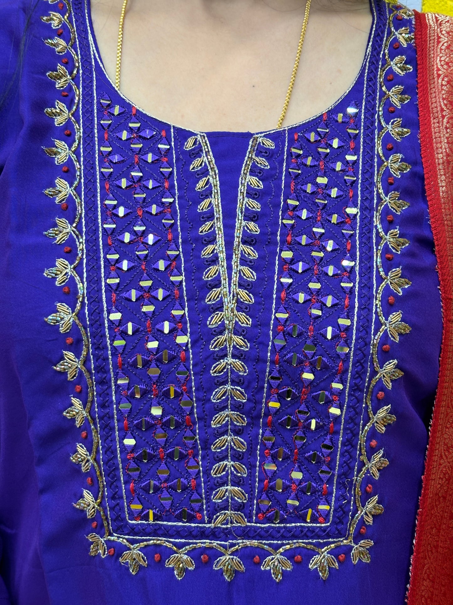 Royal Purple Roman Silk Straight Kurti Set with Banaras Dupatta AAKS0VCC12