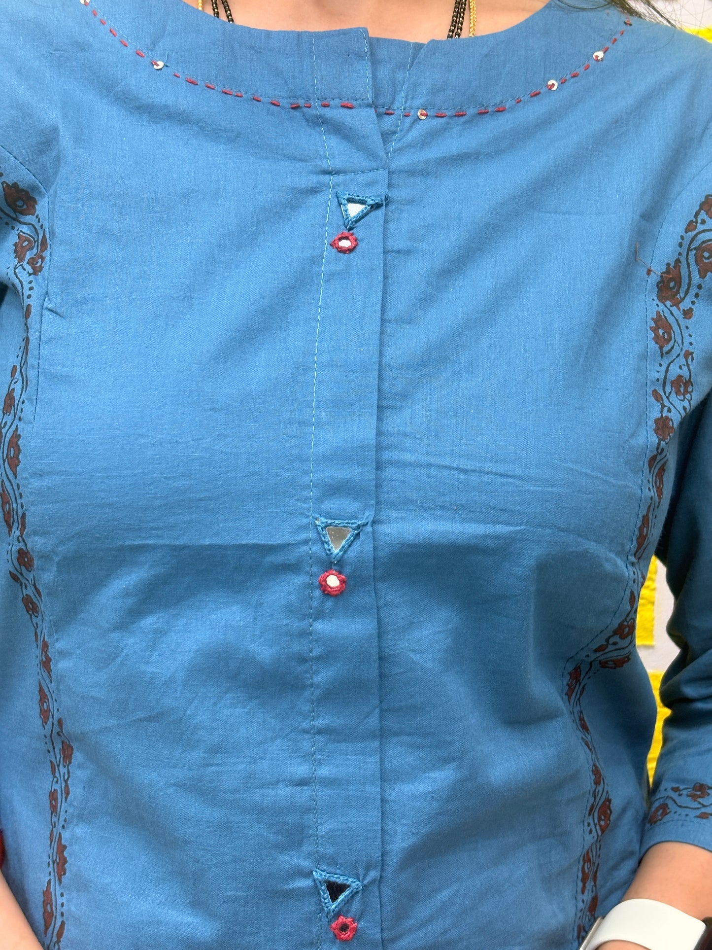 Teal Blue Cotton Embroidered Co-ord Set for Women (2-PC Set) AACS50272