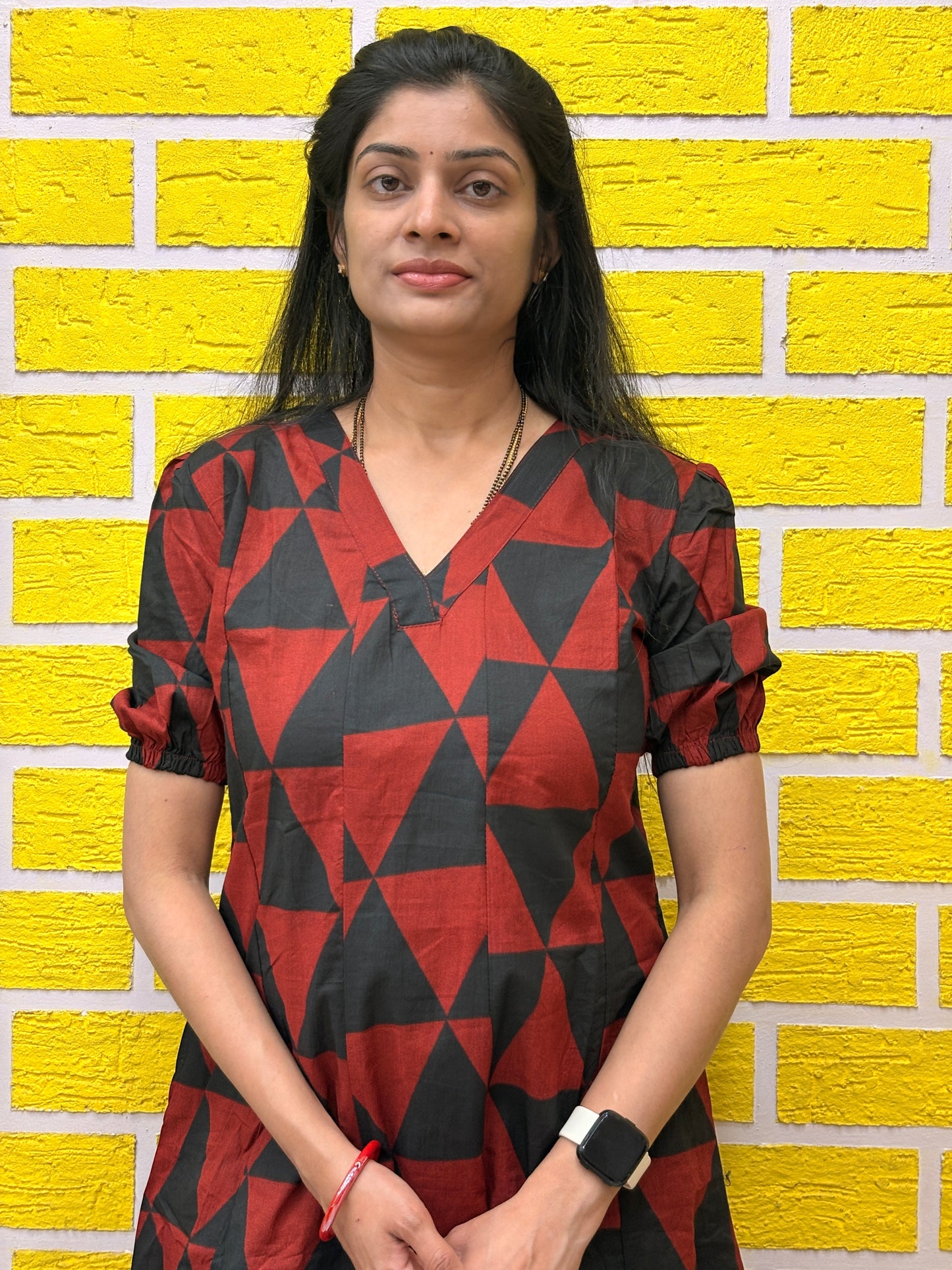 Red & Black Geometric Printed Cotton Coord Set AACS50776