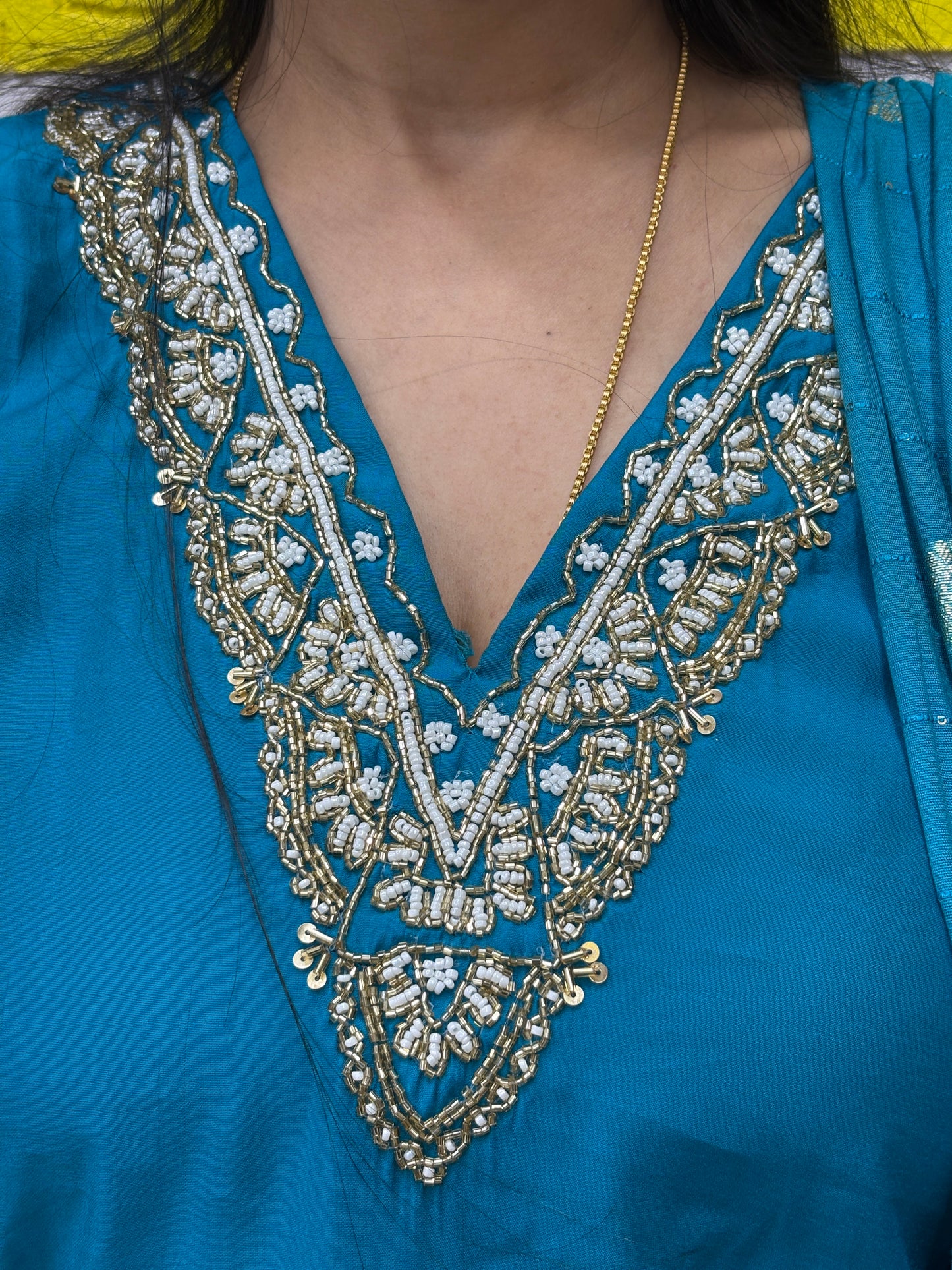 Teal Blue Roman Silk Embroidered Kurti Set with Dupatta Kurti Set AAKS0UZJ4