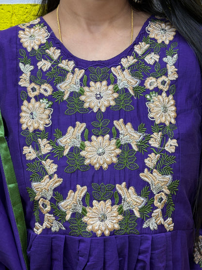 Deep Purple Mul Chanderi Embroidered Anarkali Kurti Set with Contrast Dupatta AAKS0VCC2