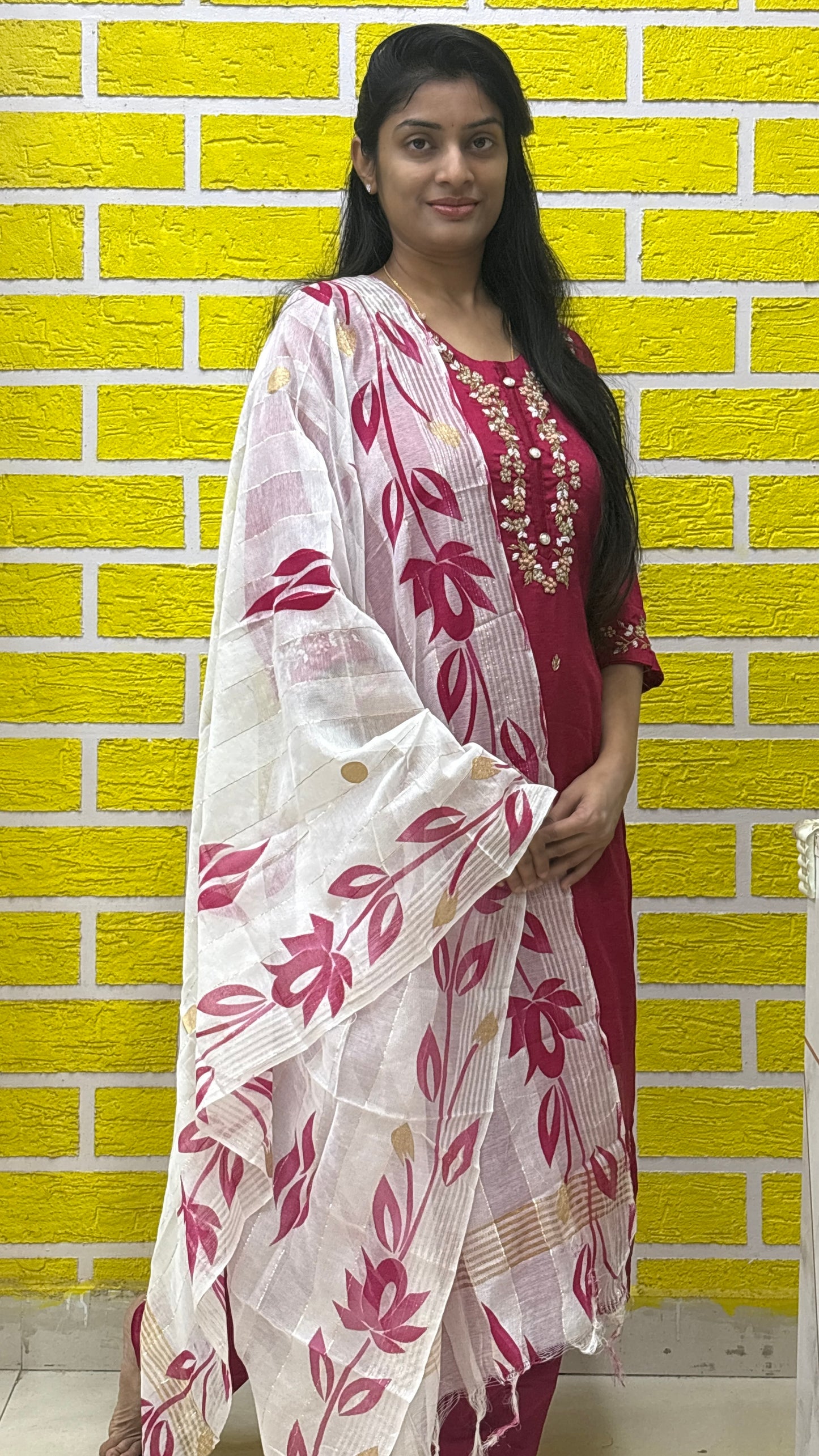 Pink Roman Silk Kurti Set with handwork and Brush Paint design on Duppatta AAKS0UZJ15