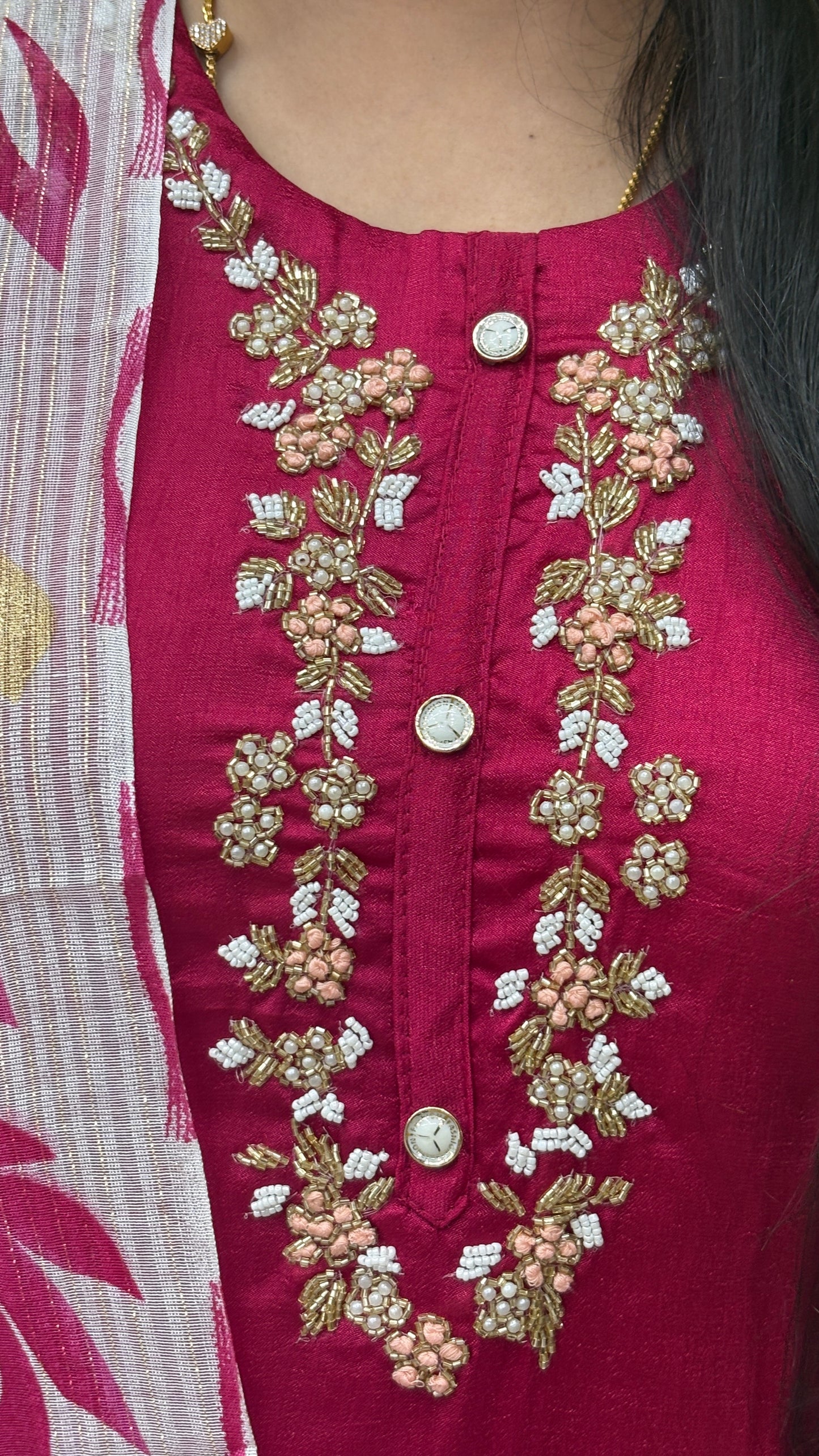Pink Roman Silk Kurti Set with handwork and Brush Paint design on Duppatta AAKS0UZJ15