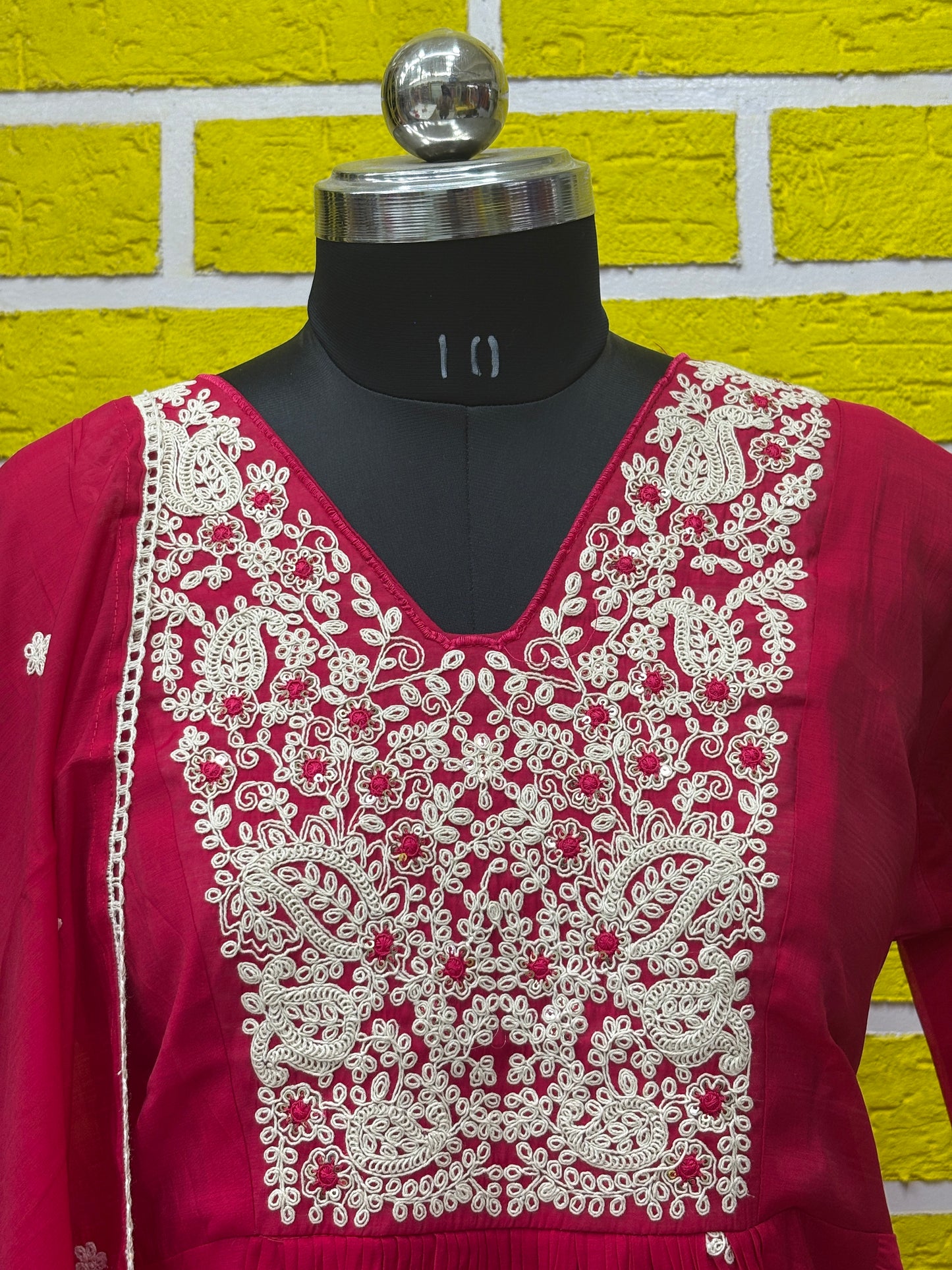 Mul Chanderi Premium plus size kurti set with Embroidery work Red AAKS0UZJ9