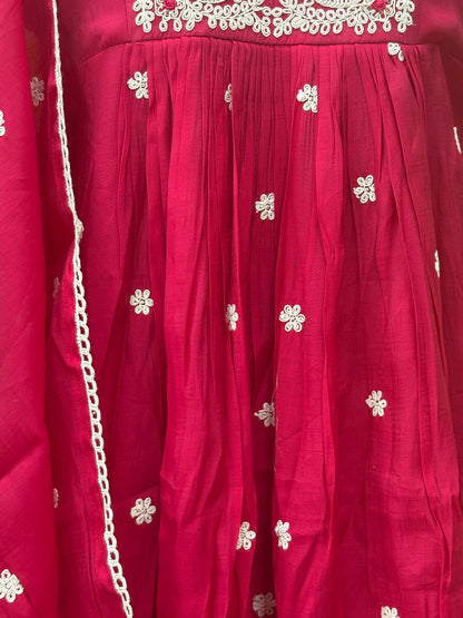 Mul Chanderi Premium plus size kurti set with Embroidery work Red AAKS0UZJ9