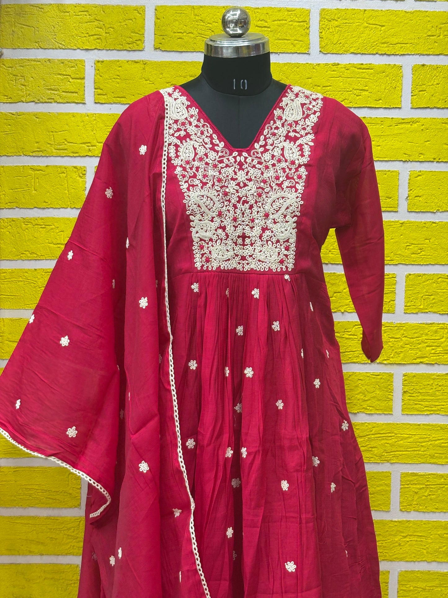 Mul Chanderi Premium plus size kurti set with Embroidery work Red AAKS0UZJ9