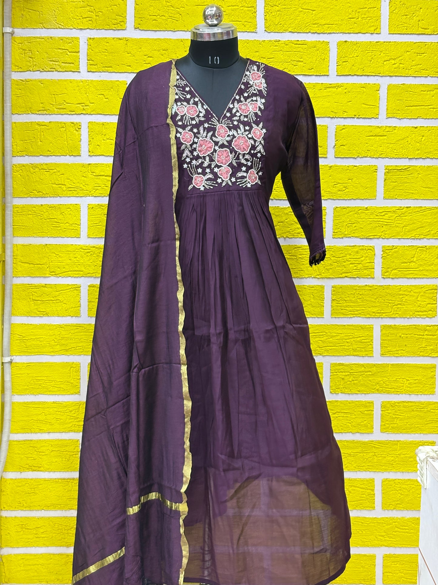 Mul Chanderi Frock Style Kurti Set plus size with Designer work AAKS0UZJ24