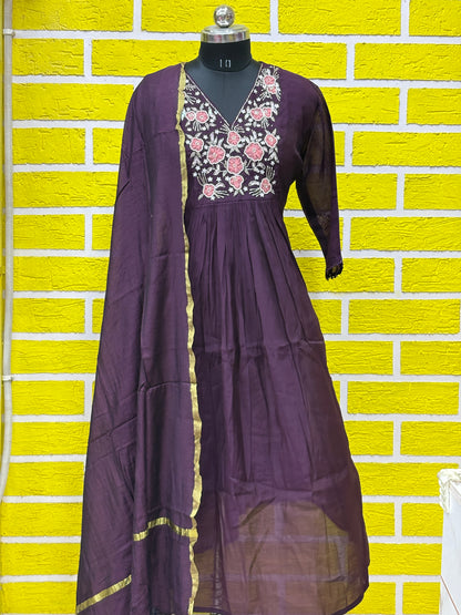 Mul Chanderi Frock Style Kurti Set plus size with Designer work AAKS0UZJ24