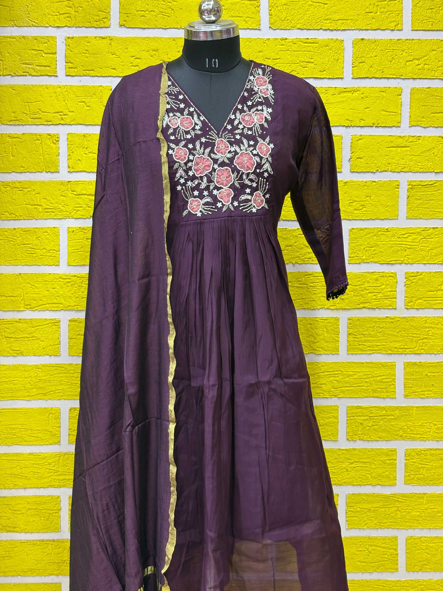 Mul Chanderi Frock Style Kurti Set plus size with Designer work AAKS0UZJ24