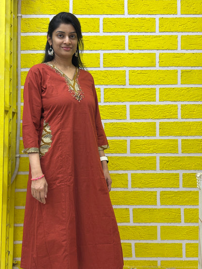 Co-ord Set-AACS0V50011 Natural Cotton with Manual Patch Applique Work