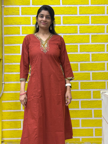 Co-ord Set-AACS0V50011 Natural Cotton with Manual Patch Applique Work