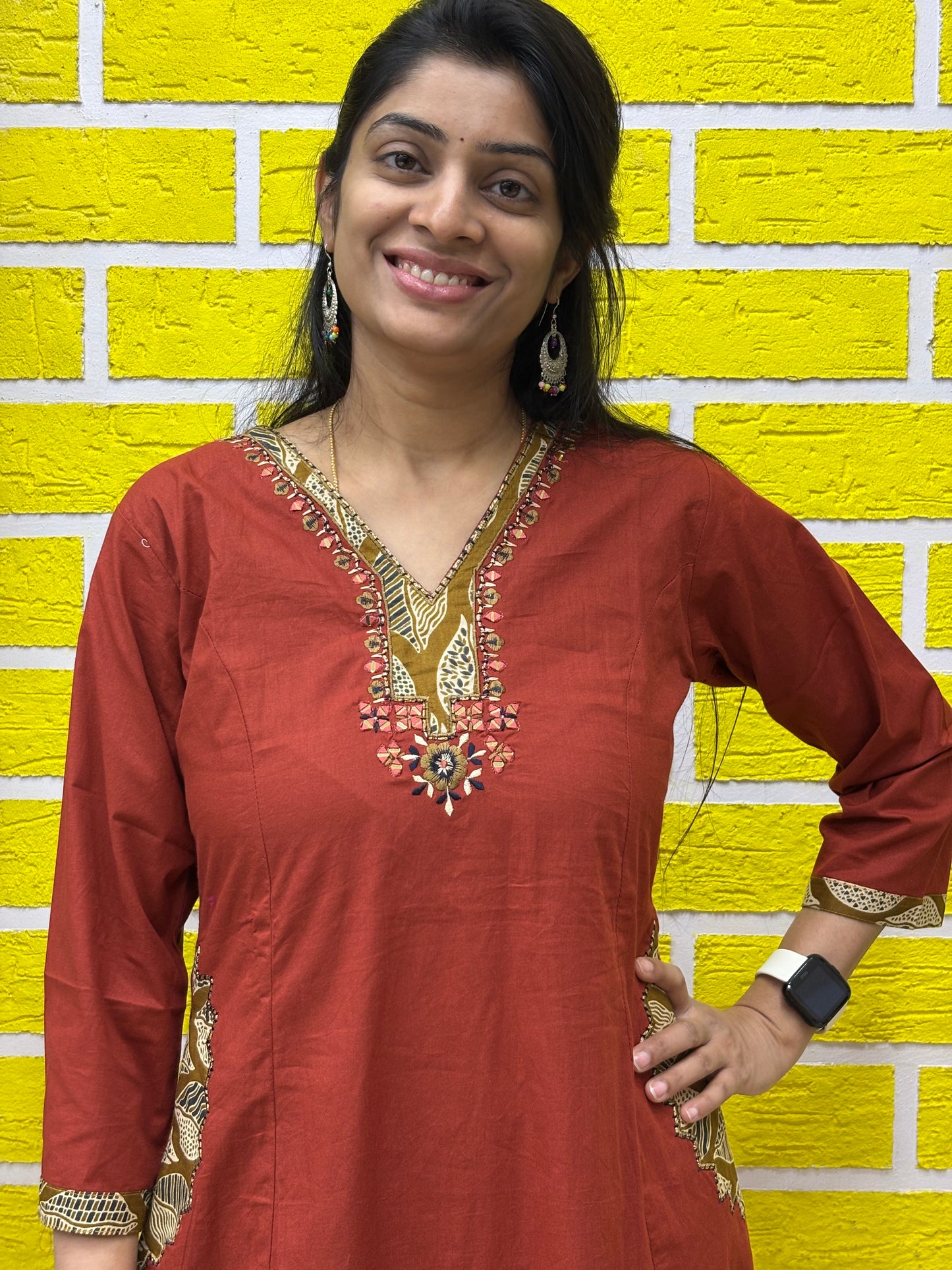 Co-ord Set-AACS0V50011 Natural Cotton with Manual Patch Applique Work