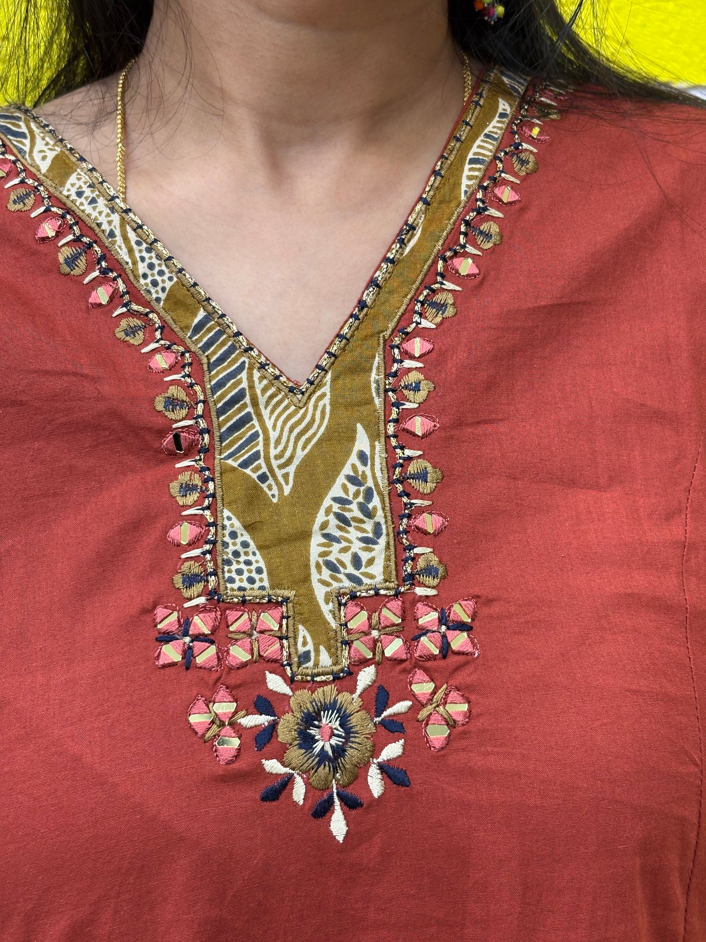 Co-ord Set-AACS0V50011 Natural Cotton with Manual Patch Applique Work