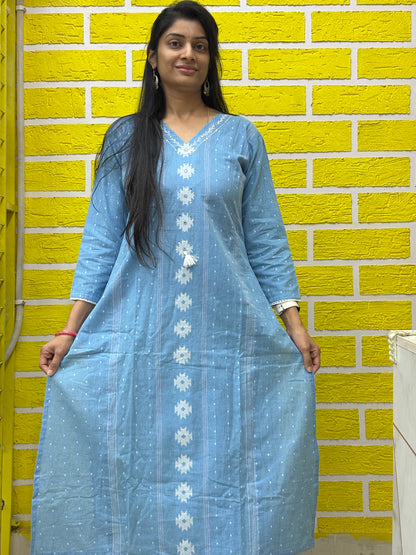 Co-ord Set-AACS0V24822 Natural Cotton Jamdani Print with handwork