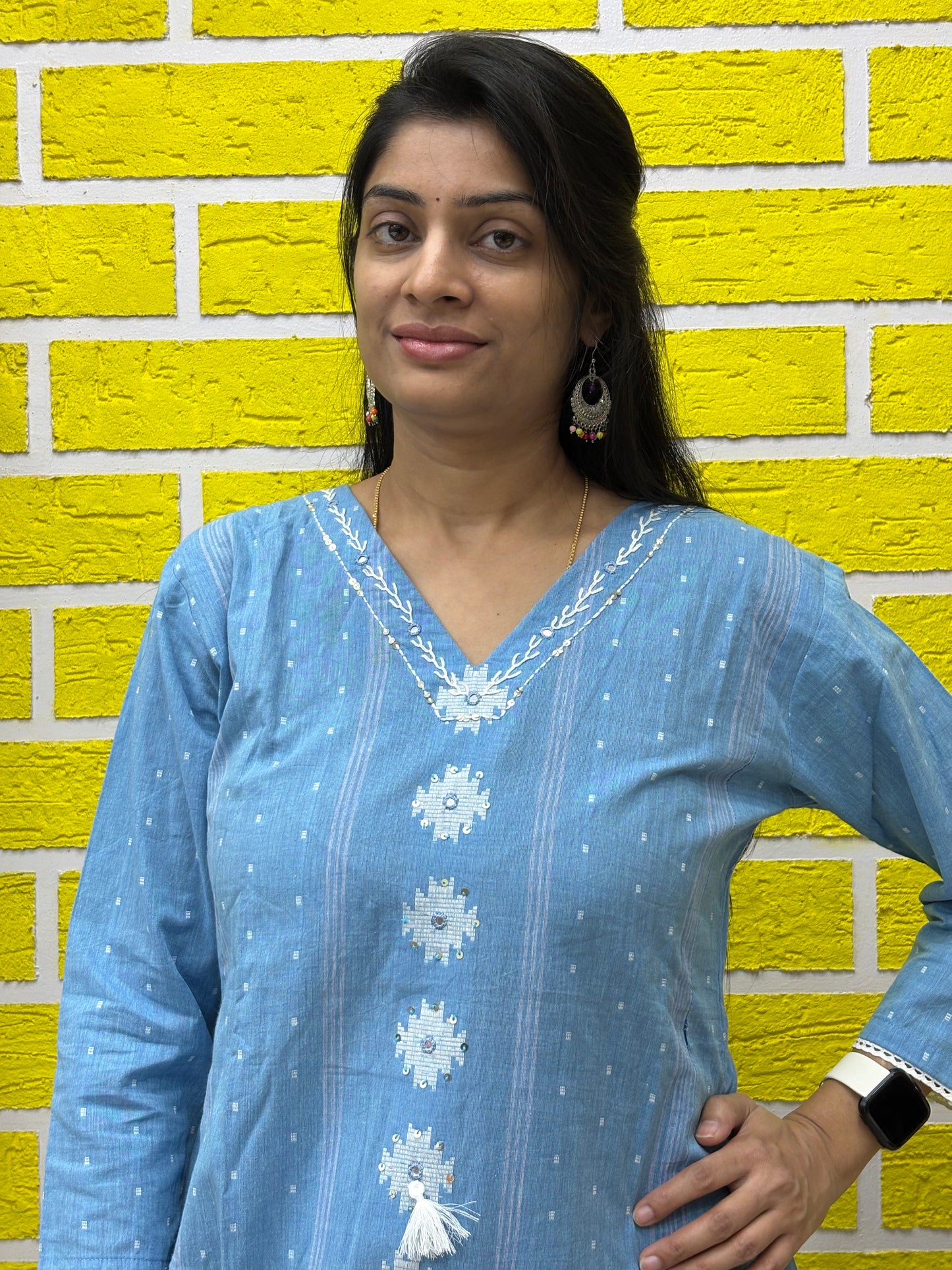 Co-ord Set-AACS0V24822 Natural Cotton Jamdani Print with handwork