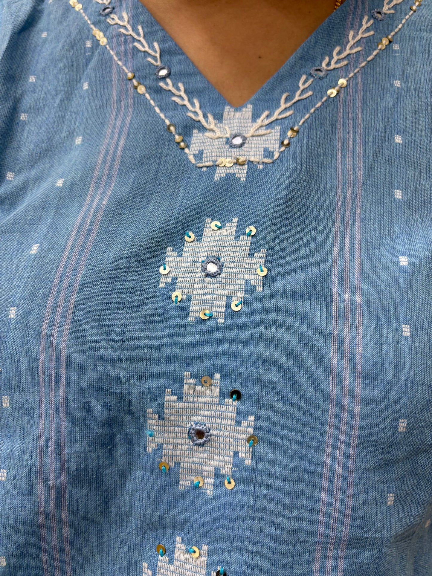 Co-ord Set-AACS0V24822 Natural Cotton Jamdani Print with handwork