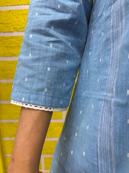 Co-ord Set-AACS0V24822 Natural Cotton Jamdani Print with handwork