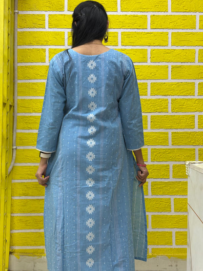 Co-ord Set-AACS0V24822 Natural Cotton Jamdani Print with handwork