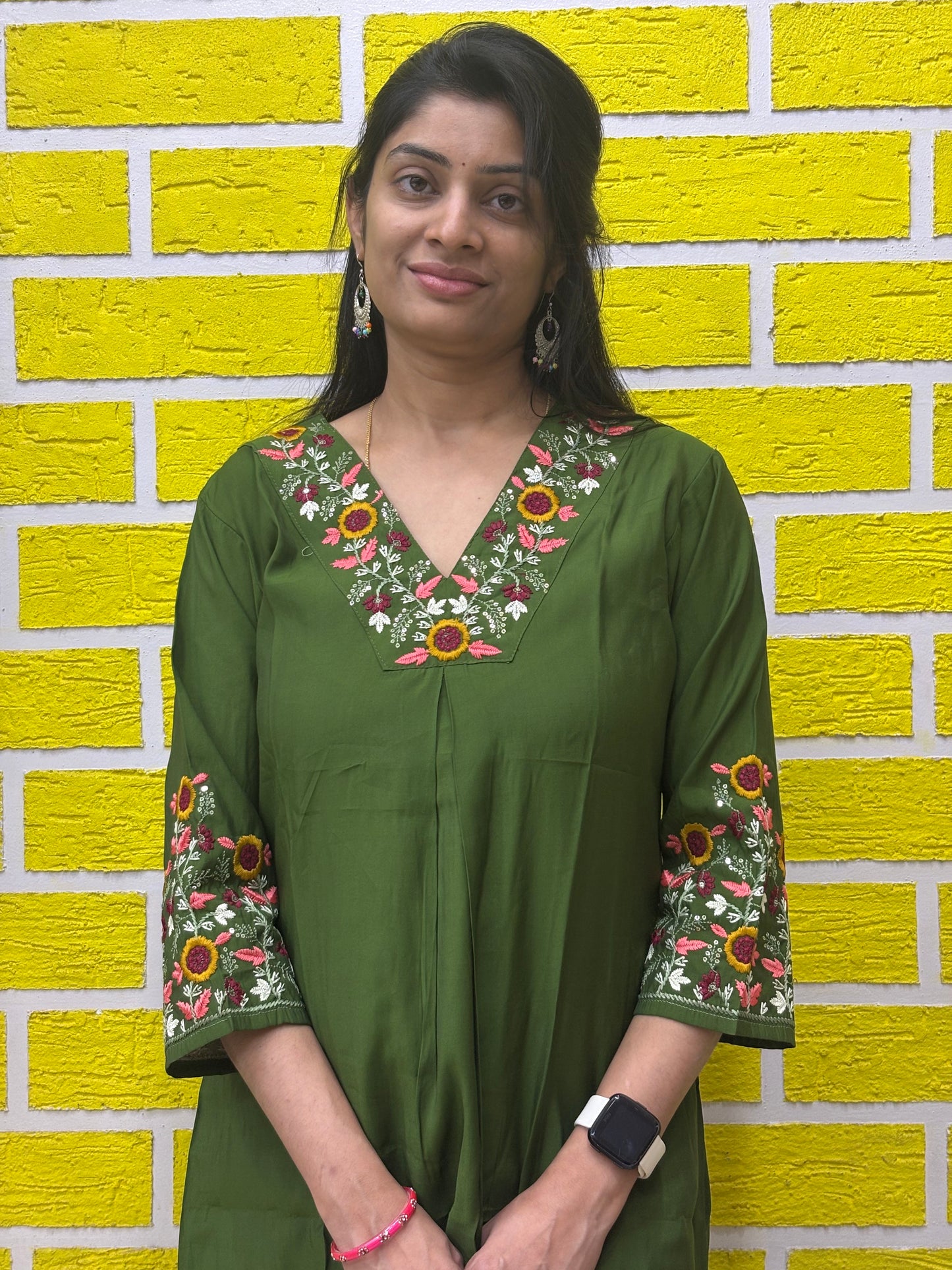 Co-ord Set-AACS0V24251 Roman Silk with Embroidery work Green Color