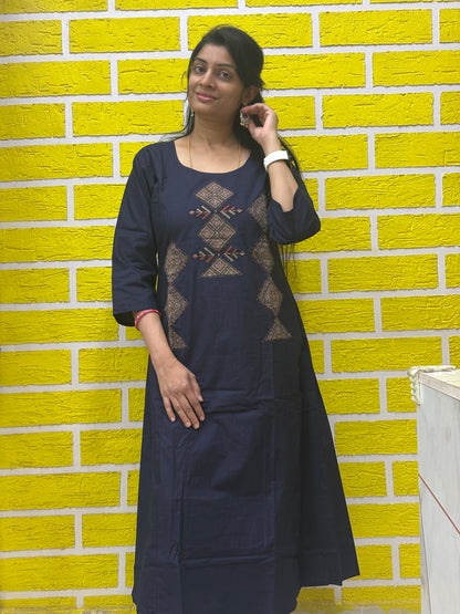 Co-ord Set-AACS0V50021 Natural Cotton with Manual Patch Work Navy Blue Color