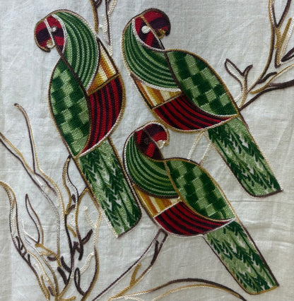 Co-ord Set-AACS0V23612 Cotton Flex with Embroidery Work White Parrot Design