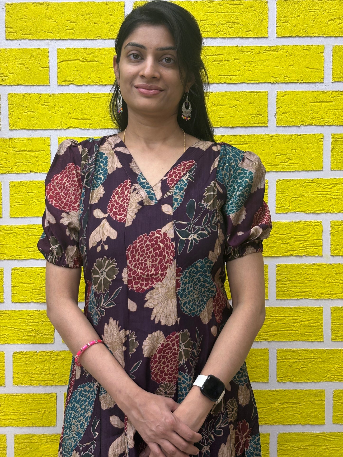 Vatican Foil Print Silai Pattern V Neck Frock Style - Co-ord Set AACS0V24903