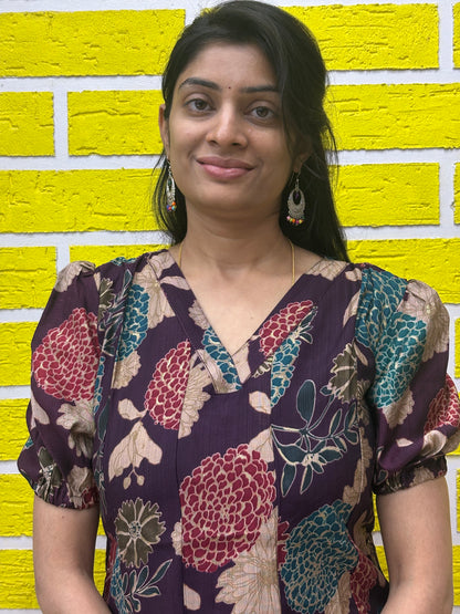 Vatican Foil Print Silai Pattern V Neck Frock Style - Co-ord Set AACS0V24903