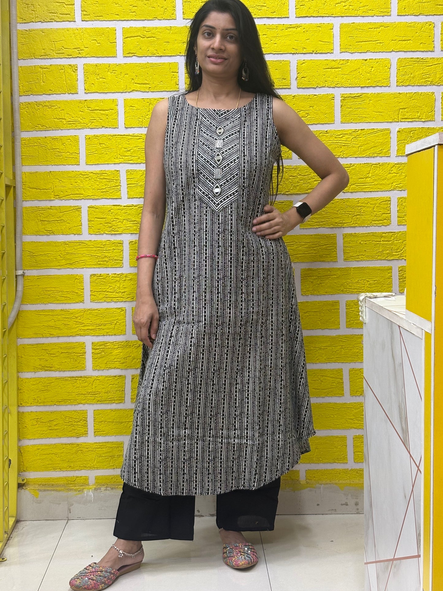 Original Cotton Flex Procion Print with Hand Work Botique Style Cut Co-ord Set-AACS0V16503