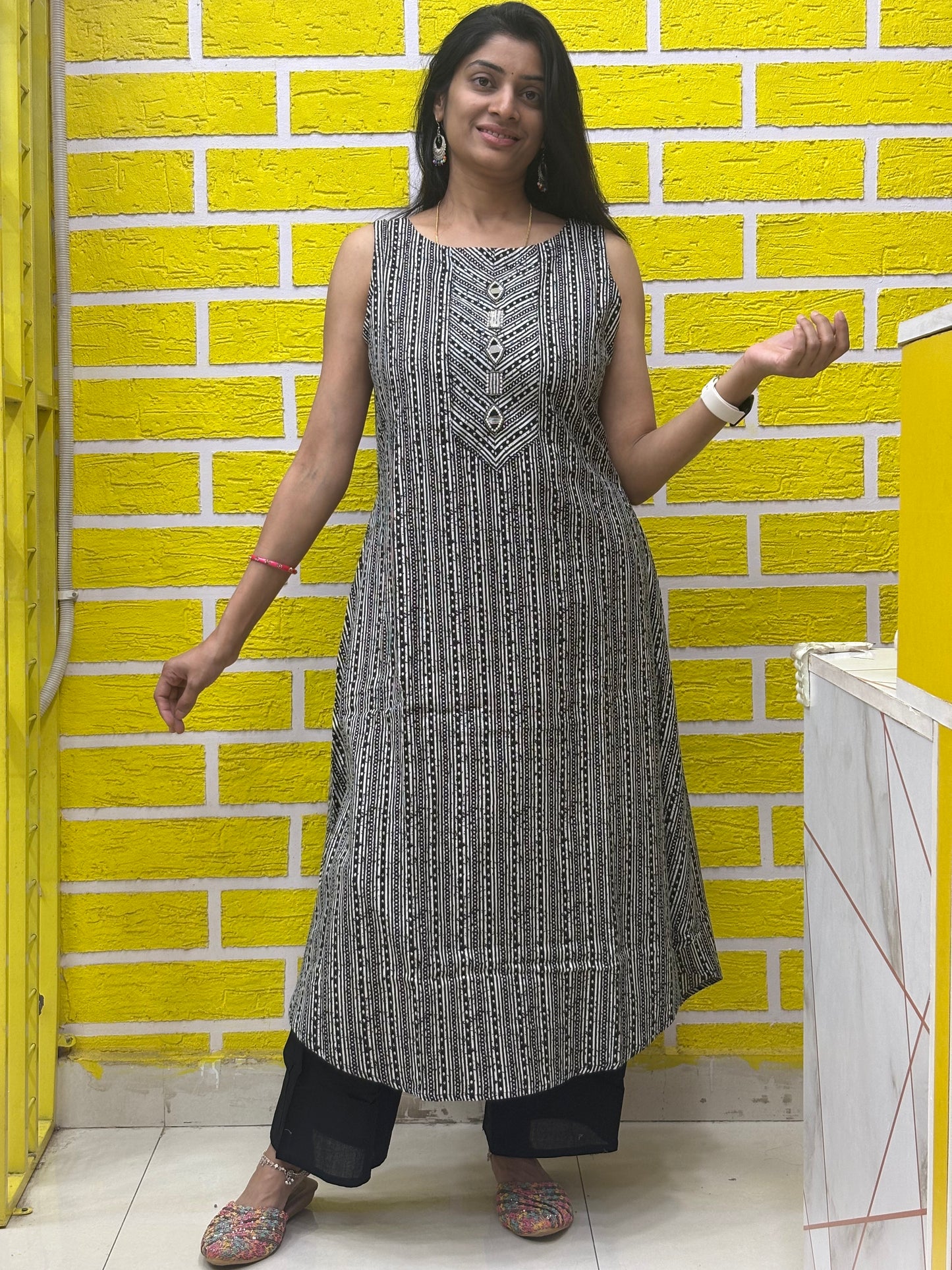 Original Cotton Flex Procion Print with Hand Work Botique Style Cut Co-ord Set-AACS0V16503