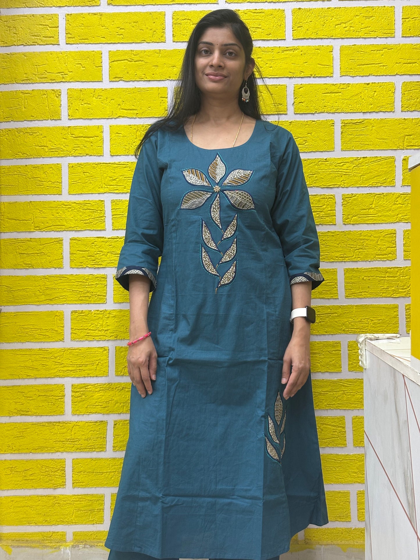 Natural Cotton with Manual Patch Work blue color Co-ord Set-AACS0V50016