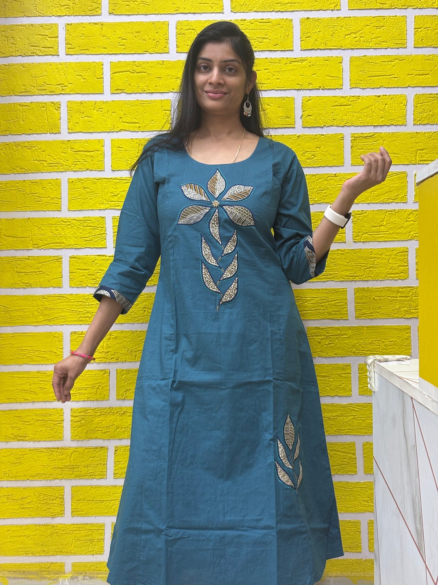 Natural Cotton with Manual Patch Work blue color Co-ord Set-AACS0V50016