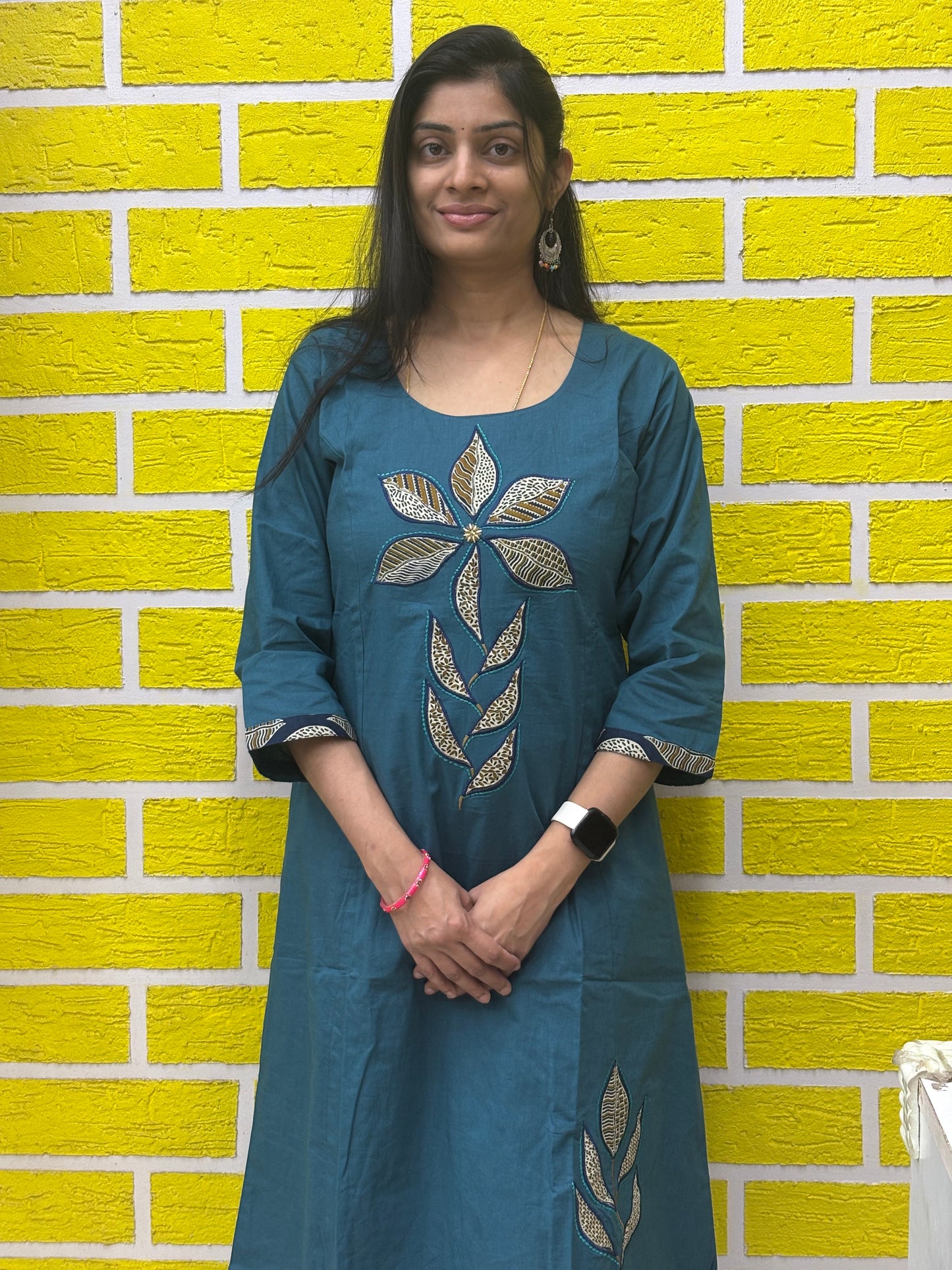 Natural Cotton with Manual Patch Work blue color Co-ord Set-AACS0V50016