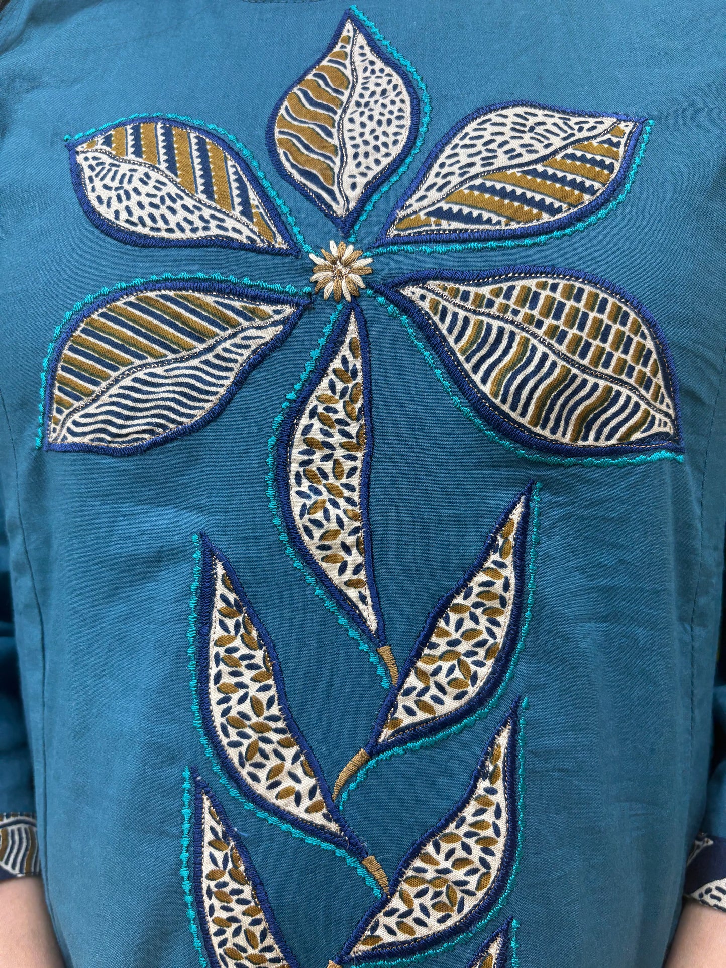 Natural Cotton with Manual Patch Work blue color Co-ord Set-AACS0V50016