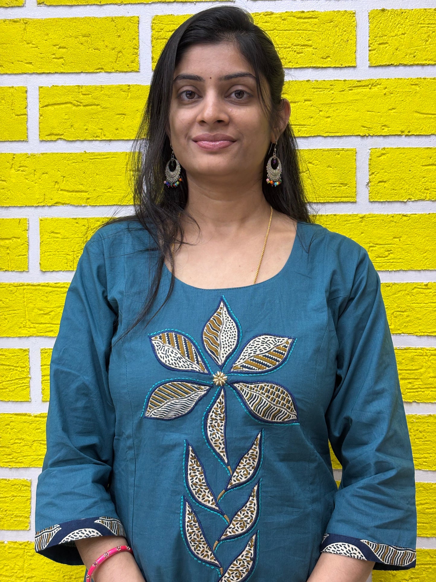 Natural Cotton with Manual Patch Work blue color Co-ord Set-AACS0V50016