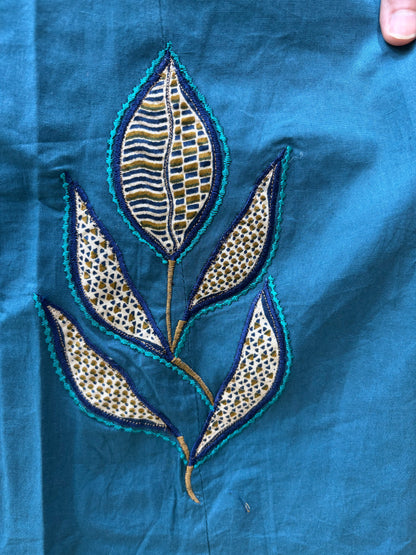 Natural Cotton with Manual Patch Work blue color Co-ord Set-AACS0V50016