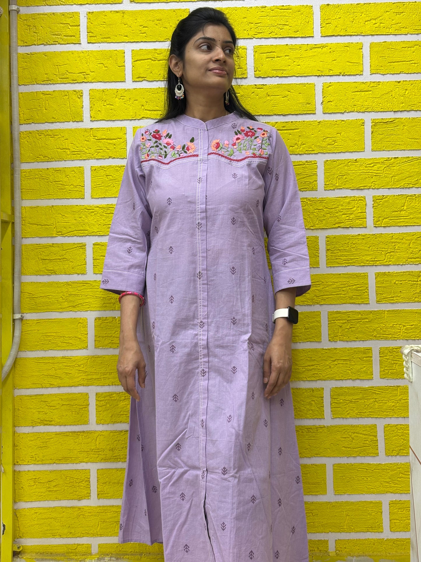 Mul Mul Cotton Lavender Frock with Hand work 3D style design Embroidery AAKS0KAA2