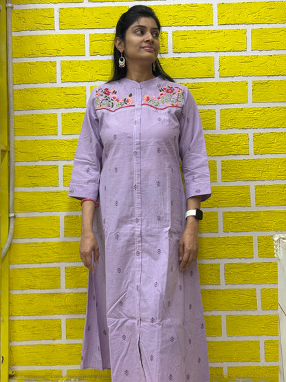 Mul Mul Cotton Lavender Frock with Hand work 3D style design Embroidery AAKS0KAA2