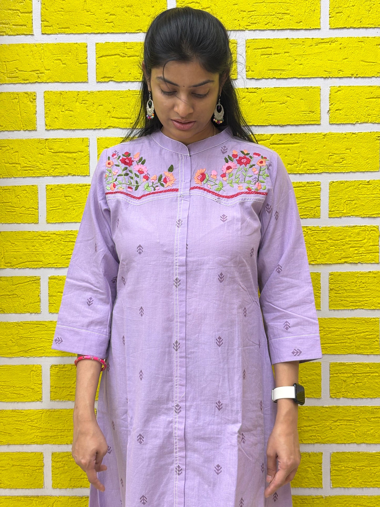 Mul Mul Cotton Lavender Frock with Hand work 3D style design Embroidery AAKS0KAA2