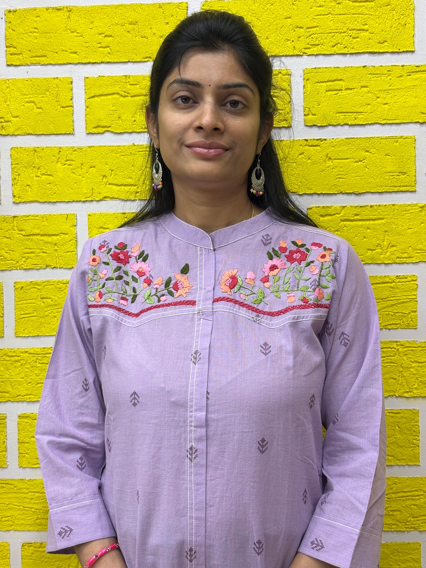 Mul Mul Cotton Lavender Frock with Hand work 3D style design Embroidery AAKS0KAA2