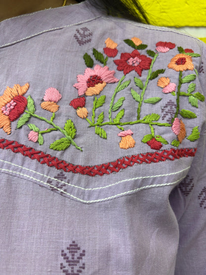 Mul Mul Cotton Lavender Frock with Hand work 3D style design Embroidery AAKS0KAA2