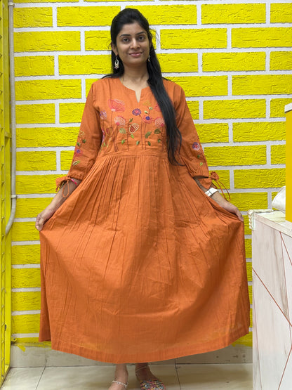 Premium Mul Mul Cotton with Handmade Embroidery Work Rust Color AAKS0KAA10