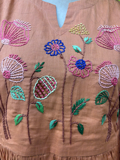 Premium Mul Mul Cotton with Handmade Embroidery Work Rust Color AAKS0KAA10