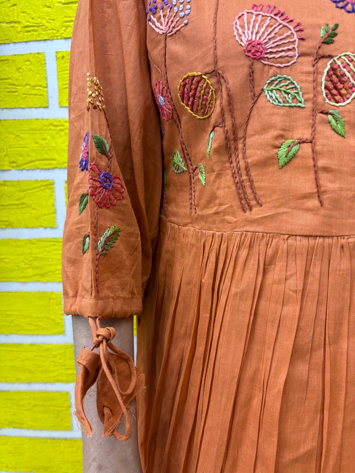 Premium Mul Mul Cotton with Handmade Embroidery Work Rust Color AAKS0KAA10