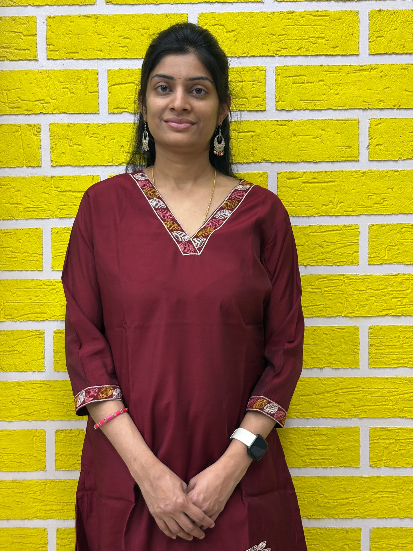 Roman Silk Embroidery Work with Lining Maroon color - Co-ord Set AACS0V26201