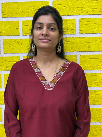 Roman Silk Embroidery Work with Lining Maroon color - Co-ord Set AACS0V26201